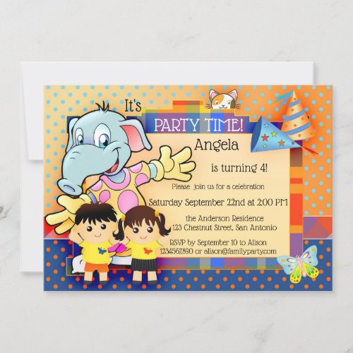 Cute Cartoon Polka Dots Kids Birthday Party Invite