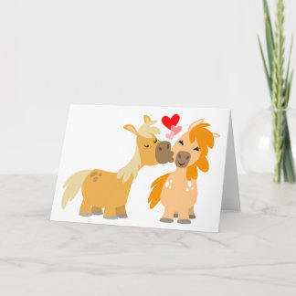 Cute Cartoon Ponies in Love greeting card