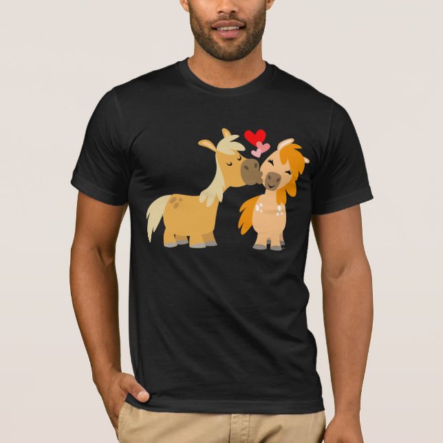 Cute Cartoon Ponies in Love T-shirt (Front)