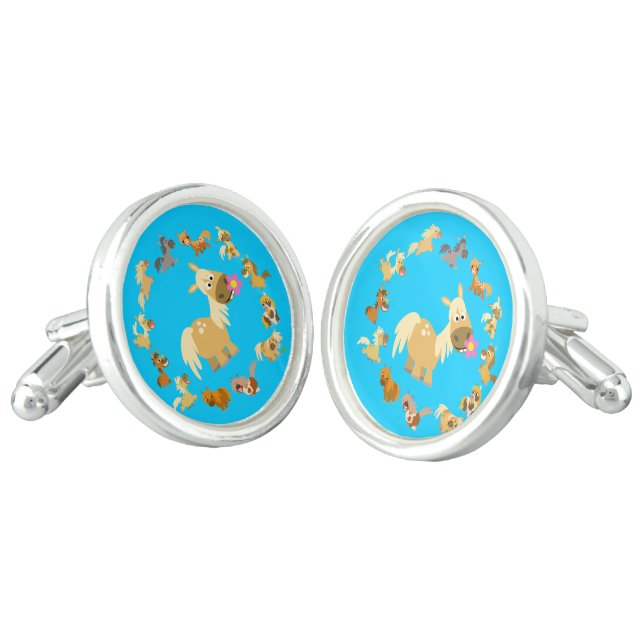 Cute Cartoon Ponies Mandala Cufflinks (Angled)