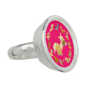 Cute Cartoon Ponies Mandala Ring