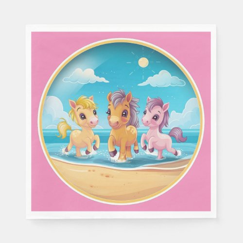 Cute Cartoon Ponies on the Beach Napkins
