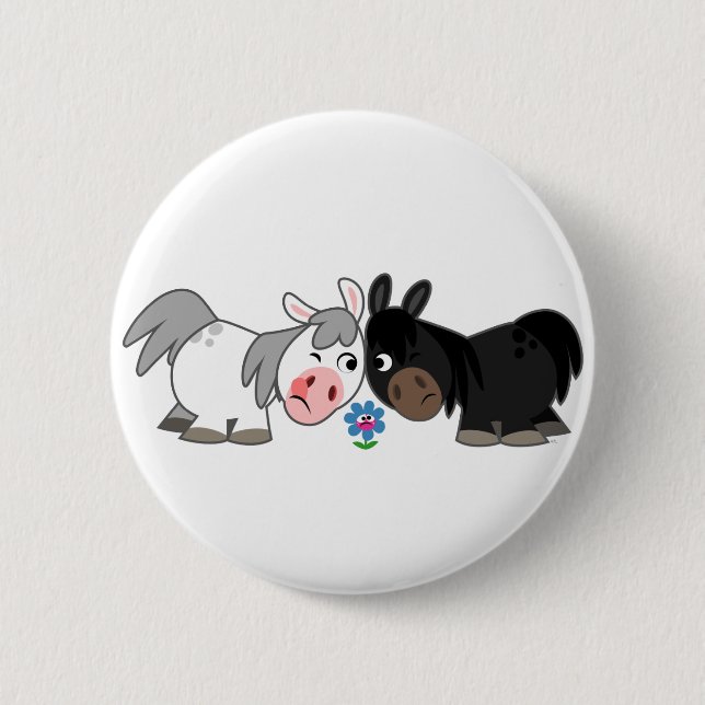 Cute Cartoon Ponies Standoff Button Badge (Front)