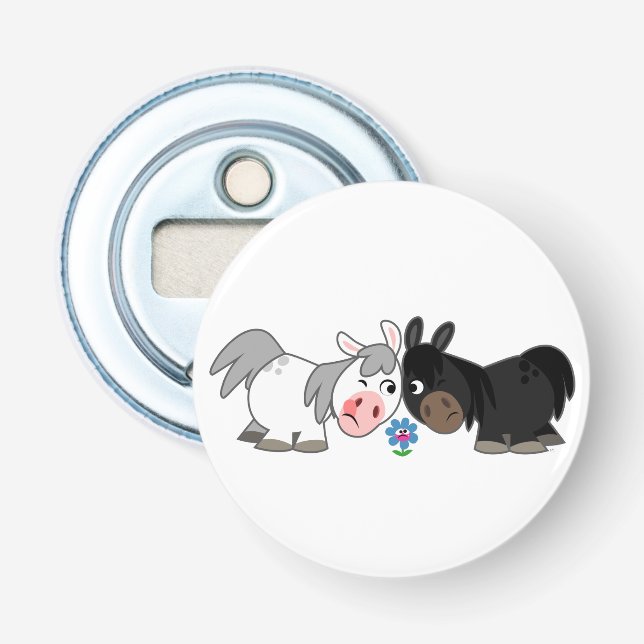 Cute Cartoon Ponies Standoff Button Bottle Opener (Front)