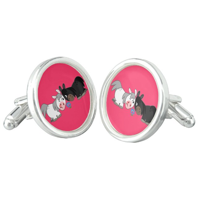 Cute Cartoon Ponies Standoff Cufflinks (Angled)