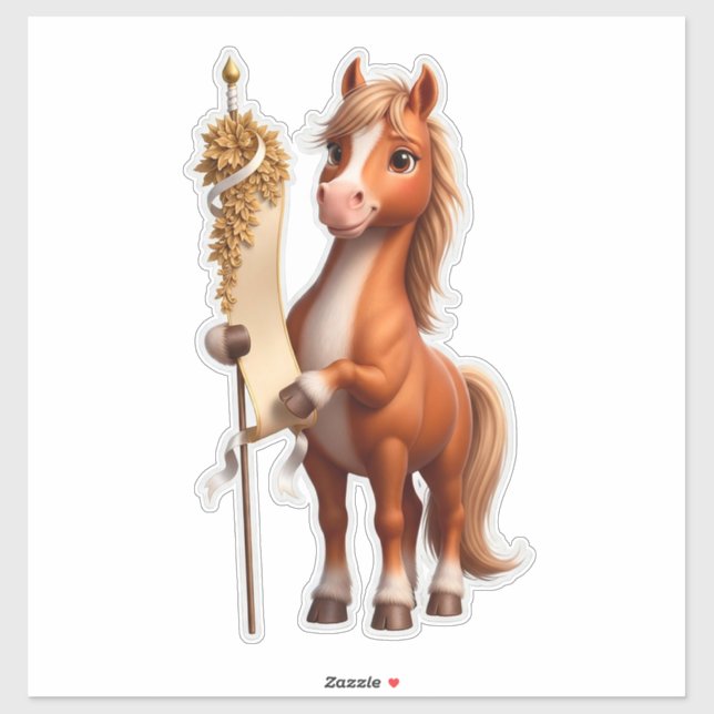 Cute Cartoon Pony With Festive Banner Sticker (Sheet)