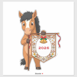Cute Cartoon Pony With Festive Banner Sticker