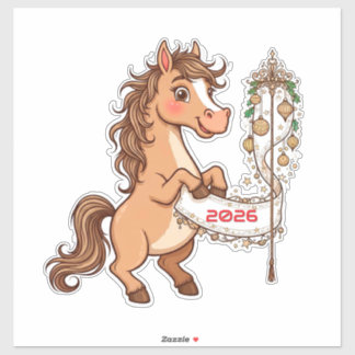Cute Cartoon Pony With Festive Banner Sticker