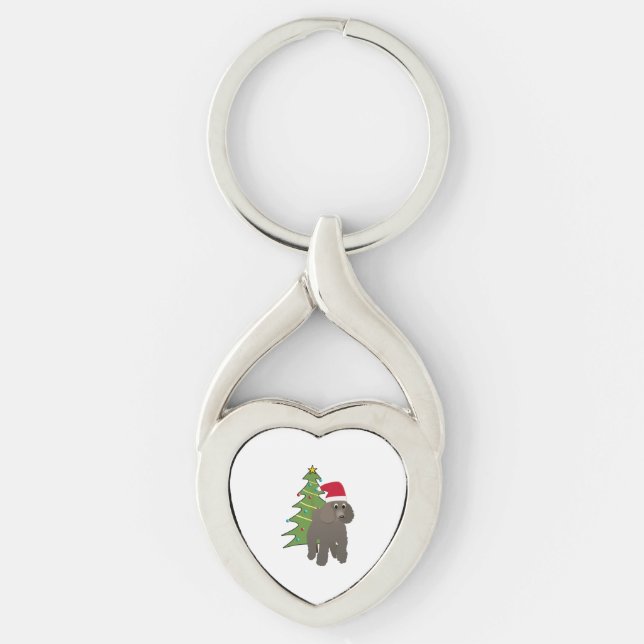 Cute Cartoon Poodle in a Santa Hat   Keychain (Front)