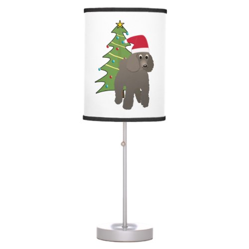 Cute Cartoon Poodle in a Santa Hat   Table Lamp