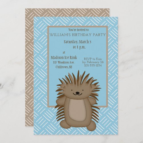 Cute Cartoon Porcupine Kids Birthday Party Invitation