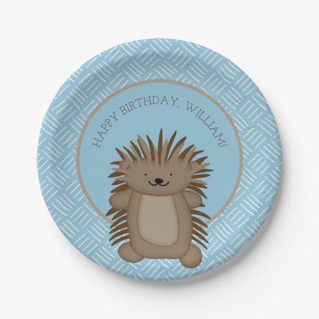Cute Cartoon Porcupine Kids Birthday Party Paper Plates (Front)