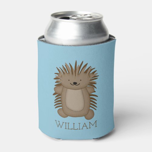 Cute Cartoon Porcupine with Your Name or Text Can Cooler