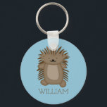 Cute Cartoon Porcupine with Your Name or Text Keychain<br><div class="desc">Create a fun keychain that's perfect for animal lovers and fans of porcupines. This key ring is ready to be personalized with a name or other text and features an illustration of a cute cartoon porcupine in brown and tan set against a light blue background.</div>