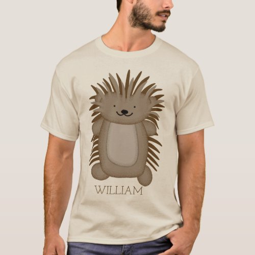 Cute Cartoon Porcupine with Your Name or Text T_Shirt