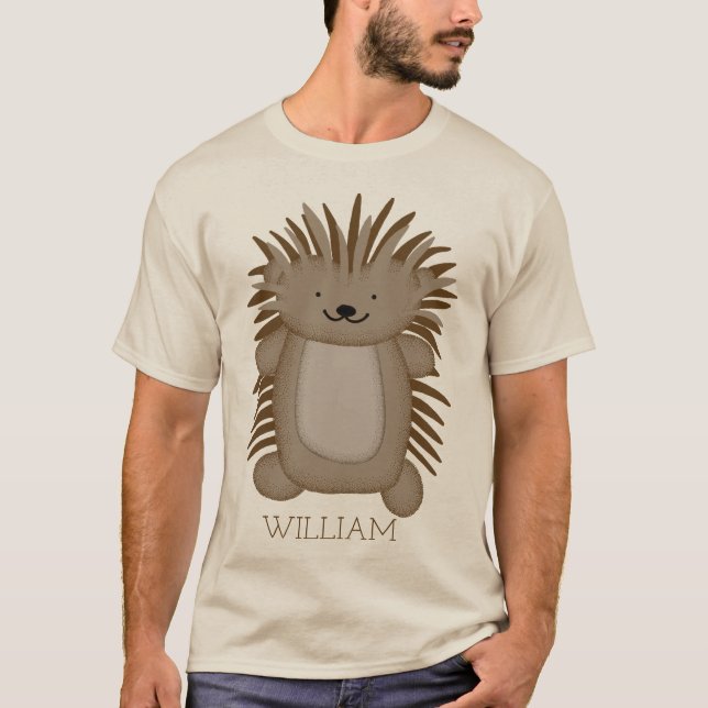 Cute Cartoon Porcupine with Your Name or Text T-Shirt (Front)