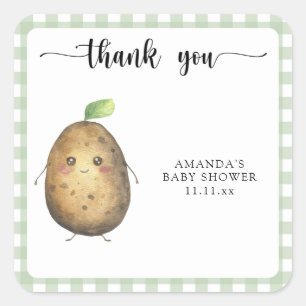 Cute cartoon potato baby shower thank you square sticker