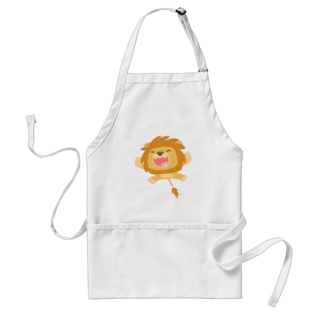 Cute Cartoon Pouncing Lion Adult Apron (Front)