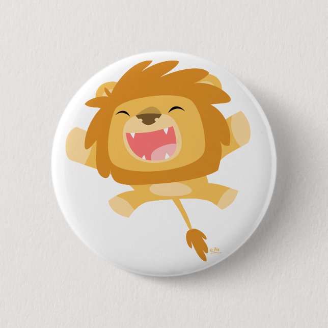 Cute Cartoon Pouncing Lion Button Badge (Front)