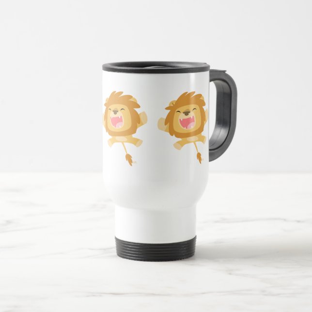 Cute Cartoon Pouncing Lion Commuter Mug (Front Right)