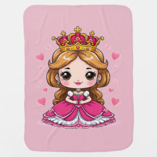 Cute Cartoon Princess in Pink Dress 👑 Baby Blanket