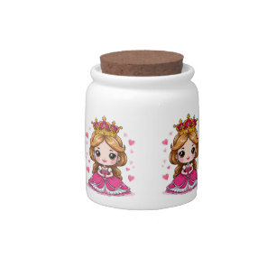 Cute Cartoon Princess in Pink Dress Candy Jar