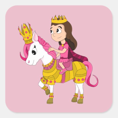 Cute cartoon princess square sticker