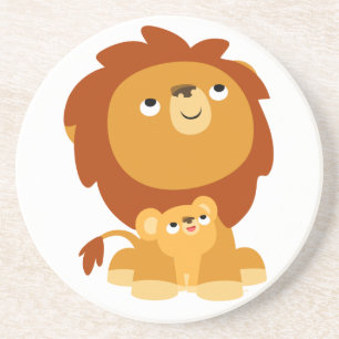 Cute Cartoon Protective Dad Lion and Cub Coaster