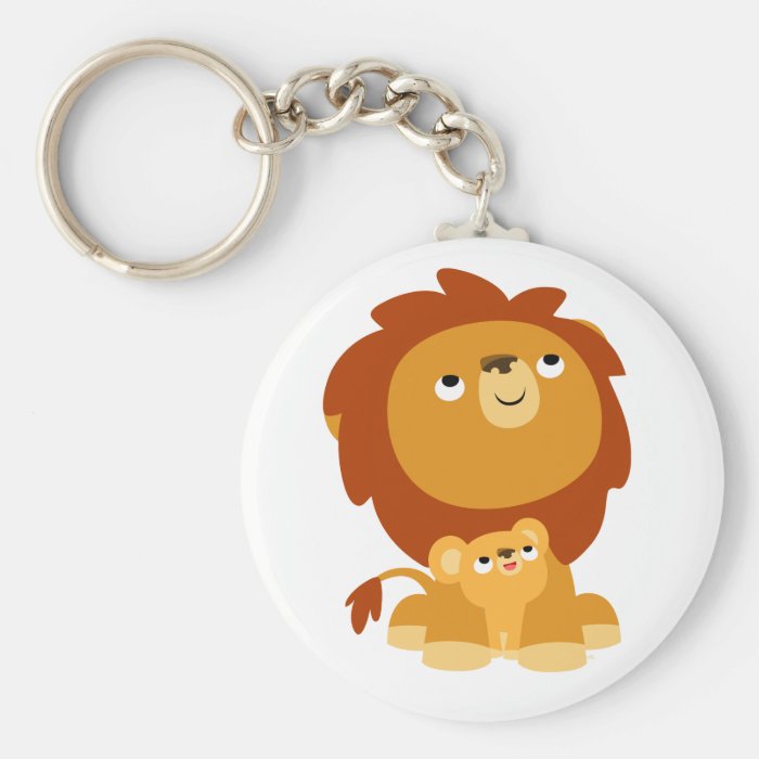 Cute Cartoon Protective Dad Lion and Cub Keychain