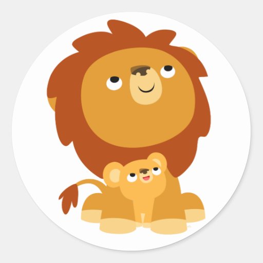 Cute Cartoon Protective Dad Lion and Cub Sticker | Zazzle