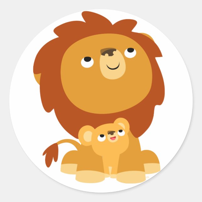 Cute Cartoon Protective Dad Lion and Cub Sticker (Front)