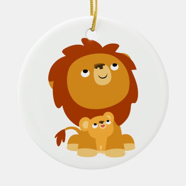 Cute Cartoon Protective Dad Lion Ornament (Front)
