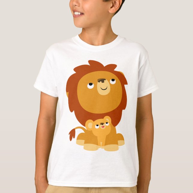Cute Cartoon Protective Lion & Cub Kids T-Shirt (Front)