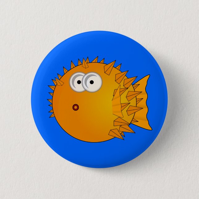 Cute Cartoon Puffer Fish Pinback Button (Front)