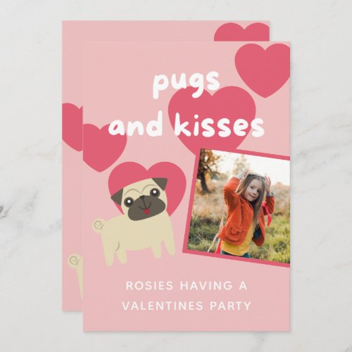 cute cartoon pug dog kids valentines day photo  invitation