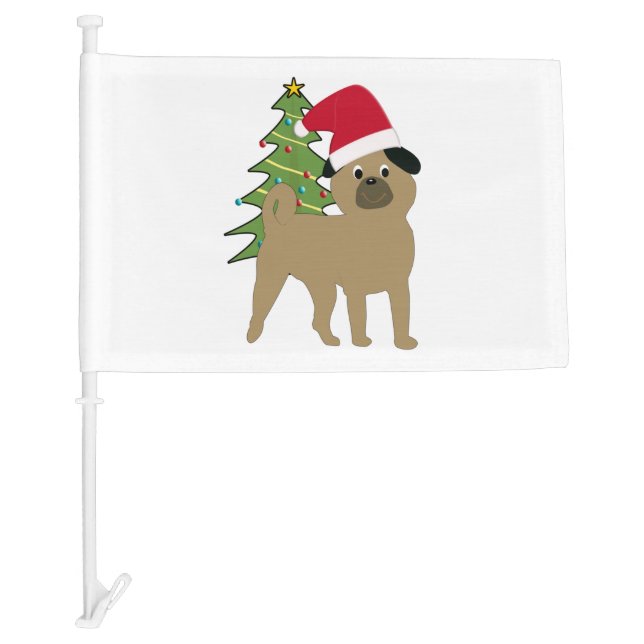 Cute Cartoon Pug in a Santa Hat v2   Car Flag (Front)
