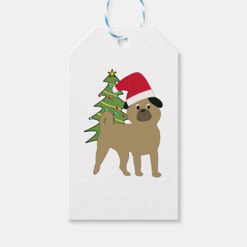Cute Cartoon Pug in a Santa Hat v2   Gift Tags