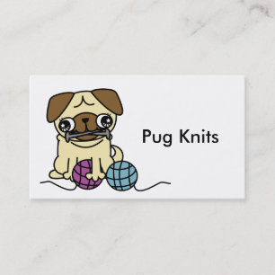 Cute cartoon pug knit knitting Business Card