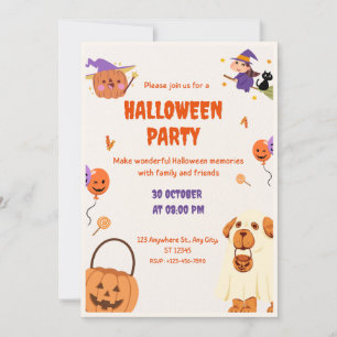 Cute Cartoon Pumpkin and Dog Halloween Party Invitation