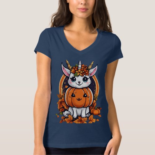 Cute Cartoon Pumpkin and Funny Horse Night Adventu T_Shirt