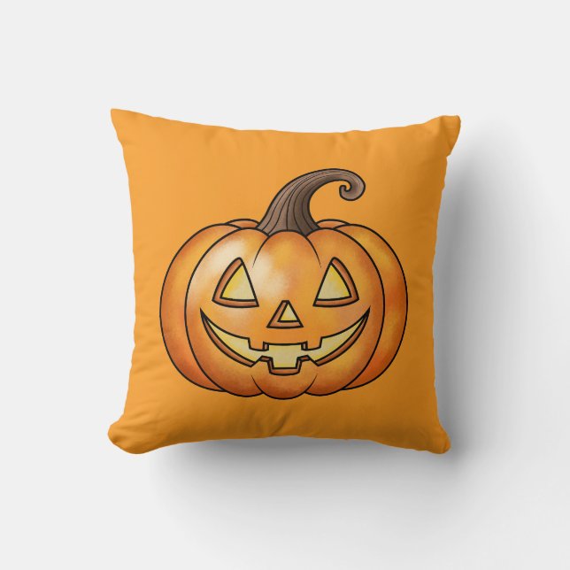 Cute Cartoon Pumpkin Orange Halloween Throw Pillow (Front)