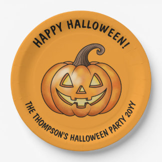 Cute Cartoon Pumpkin Orange Happy Halloween Paper Plates