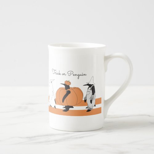 Cute Cartoon Pumpkin Penguin Funny Halloween Bone China Mug