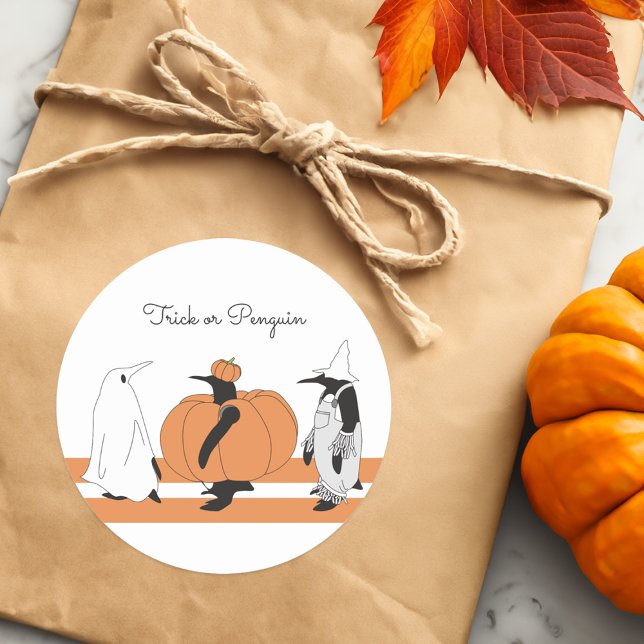 Cute Cartoon Pumpkin Penguin Funny Halloween Classic Round Sticker (Creator Uploaded)