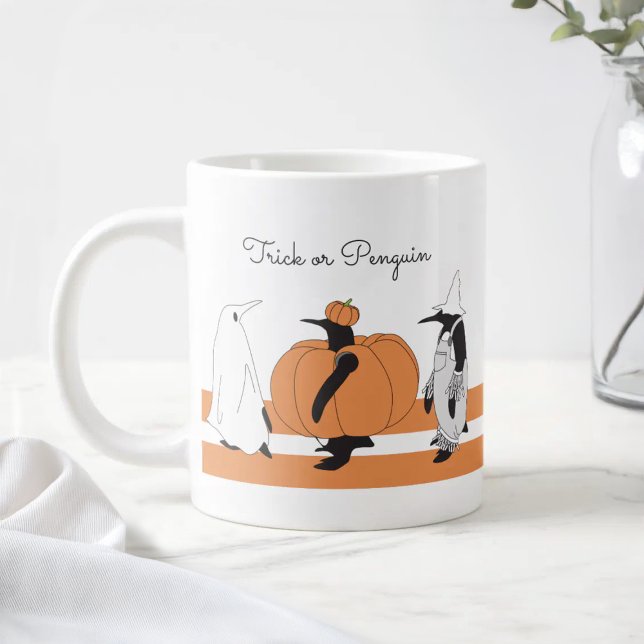 Cute Cartoon Pumpkin Penguin Funny Halloween Giant Coffee Mug (Creator Uploaded)