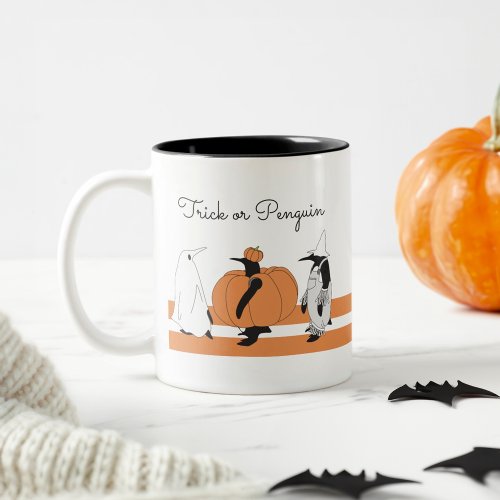 Cute Cartoon Pumpkin Penguin Funny Halloween Two_Tone Coffee Mug