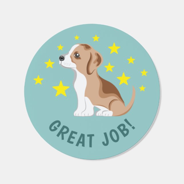 Cute Cartoon Puppy Dog Great Job Kids' Reward Classic Round Sticker (Single)