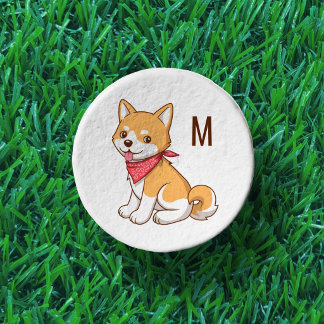 Cute Cartoon Puppy Dog Shiba Inu Monogram Initial Golf Tees