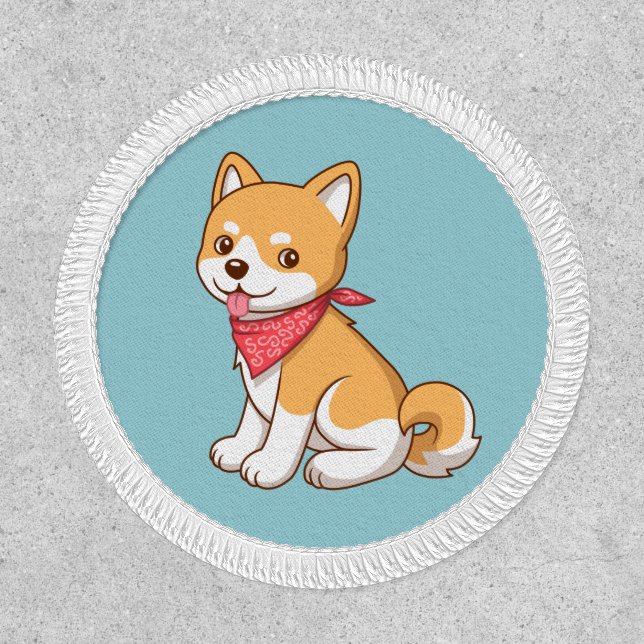 Cute Cartoon Puppy Dog Shiba Inu on Blue Patch (Front)