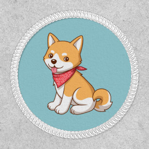 Cute Cartoon Puppy Dog Shiba Inu on Blue Patch